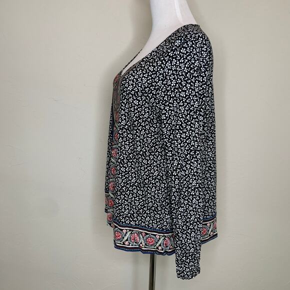 J. Jill Black Floral Knit Top Blouse Sz Petite Medium - Picture 3 of 9